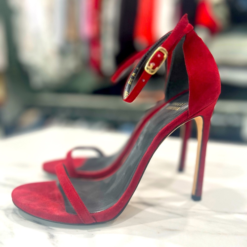 Stuart Weitzman Nudist Heels • 8.5 • Red Suede